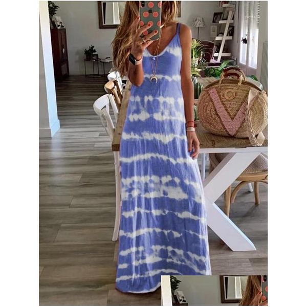 Vestidos casuales básicos Mujeres Verano Maxi Vestido Longitud del piso Nueva Impresión Sling Boho Plus Tamaño S-5XL Mujer Sun Beach Robe Femme1 Drop Deliv DH0LJ