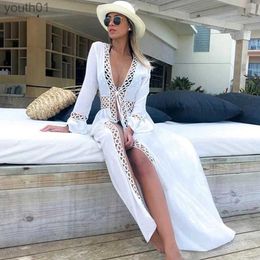 Robes décontractées de base Femmes Swimsuit Crochet Beach Cover Up Robe Garche de robe Kaftan TUNIC Long Pareos Bikinis UPS Summer Robe Page Beachwear YQ240402