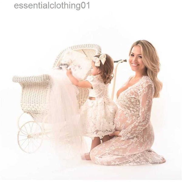 Vestidos casuales básicos Mujeres con cuello en V Vestido de encaje Maternidad Maxi Vestidos Fancy Shooting Photo Mujeres embarazadas Vestidos Fotografía Props Ropa de maternidad L230918