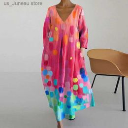 Robes décontractées de base Femmes Abstract Floral Imprimé maxi robe printemps V cou de couvre longue robe en vrasse