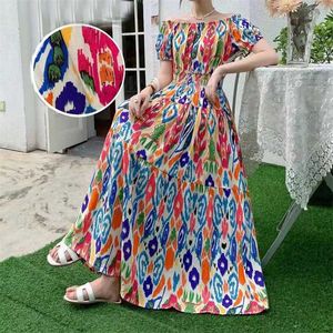 Basis Casual jurken Dames Boheemse stijl Beache jurk Bloem katoenen schouder Ronde Ronde Nek Modieuze Afrikaanse Indiase kleding Vestito Robel2405
