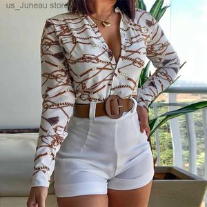 Basis Casual jurken Dames shorts Suite Summer Fashion Sexy V Neck Long Slve Shirts Slim Draag een riem Elegant vrouwelijk blouse kantoor Tweedelige set T240412