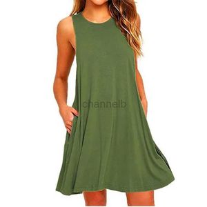 Basic Casual Dresses Dames Summer Casual Swing T-shirt Jurken Beach Cover Up met zakken plus size losse t-shirt jurk 240419