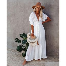 Robes décontractées de base Y Er-Ups Longue Robe Tunique Blanche Casual Summer Beach Femmes Plus Taille Porter Er Up Femme Vêtements 210521 Drop Deli Dhgzu