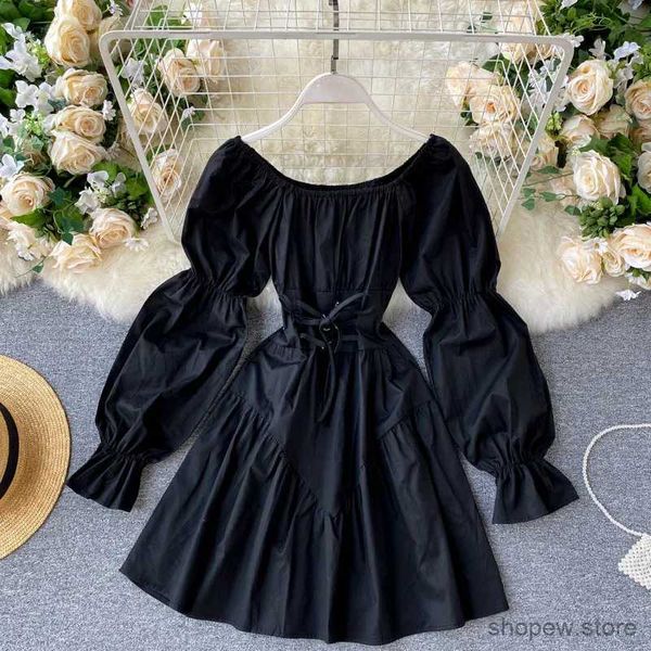 Vestidos casuales básicos yuOoMuoo Autumn Dress Elegant Gothic Women White Black vendage Mini Vestido Sexy Otry Housing Long Sleeve Party Corean Vestidos