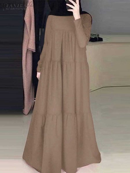 Vestidos casuales básicos Zanzea Fashion Muslim Maxi Dress Long Spring Mujeres Ruffles Ruffles casuales Dubai Turquía Abaya Vestido Rata Femme HKD230807