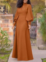 Basic Casual Dresses ZANZEA-Robe Longue Manches sulfet Col Montant pour Femme Tenue ducative Vintage Ajoure la Mode Collection Automne 2023 YQ240115