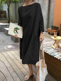 Basic Casual Jurken ZANZEA Vrouwen Herfst Zonnejurk Oversized Casual Losse Effen Vestido Robe Femme 2023 Koreaanse Mode Lange Mouwen Effen Mid-kuit Jurk L230918