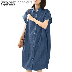 Robes décontractées de base ZANZEA femmes coréen quotidien manches courtes poches latérales une pièce robe chemise ample L230916