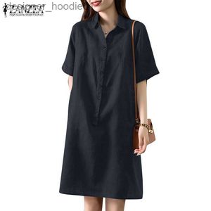 Vestidos casuales básicos ZANZEA mujeres coreano diario Casual en forma de H de manga corta con solapa cruzada vestidos camiseros L230916