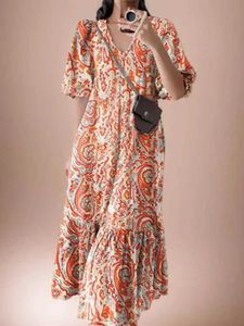 Basis Casual jurken Zanzea vrouwen print gewaden longue oversized mode 2024 Summer Puff Slve Maxi Vestidos retro jurk Casual vaste baggy sundress T240523