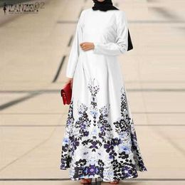Vestidos casuales básicos Zanzea Mujeres Primavera Vintage Floral Floral Musulmán Musulmán Long Dress Islámica Manga larga Abaya Vestidos hijab eid Mubarek Robas HKD230807