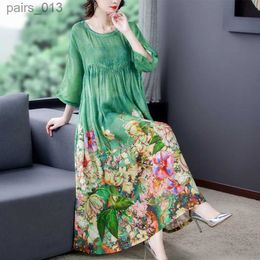 Vestidos casuales básicos ZUOMAN 5XL Talla grande Suelta Mulberry Silk Maxi Sundress 2023 Verano Floral Boho Beach Midi Elegante Bodycon Party V YQ231025