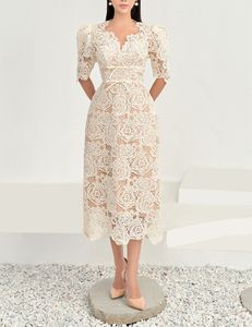 Robe d'été basique décontractée en forme de champignon d'arbre pour femmes, ajourée, mode, couleur unie, simple boutonnage, Chic, robes à volants, 2024