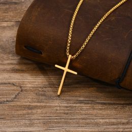 Collares cruzados básicos para hombres y niños, collar con colgante de cruz de oro amarillo de 14k resistente al agua, joyería de regalo religiosa de oración cristiana