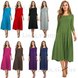 Robes basiques Grande taille femmes robe longue col rond couleur unie redingote vêtements de sport jupe à manches moyennes automne hiver Style de fête Longuette T240227