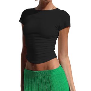 T-shirt basique ajusté à manches courtes pour femmes, couleur unie, chemise Dupes Y2k, haut court slim, vêtements d'entraînement pour sorties d'été