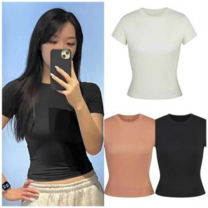 Basic Fit T-shirts met korte mouwen voor dames Effen Kleur Skims Dupes Shirt Y2k Skinny Crop Tops Zomer Uitgaan Workout Kleding tm