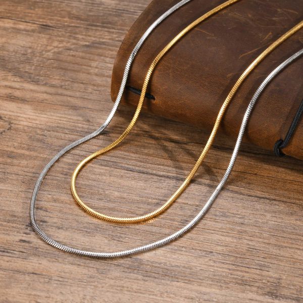 Collares básicos de cadena de espiga de serpiente para hombres y mujeres,Collar de gargantilla de serpiente plana impermeable de oro amarillo de 14 quilates