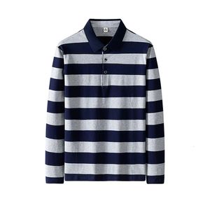 Basis gestreepte T -shirts met lange mouwen 2024 Spring herfst Casual Turndown Collar Mens kleding Mode Knop Polo Shirts 240411