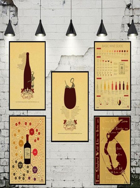 Guía básica de vinos Vintage Guía de degustación de cerveza y vinos Retro Kraft Paper Paper Wallpaper Sigina de pared de la pared del hogar 3221605