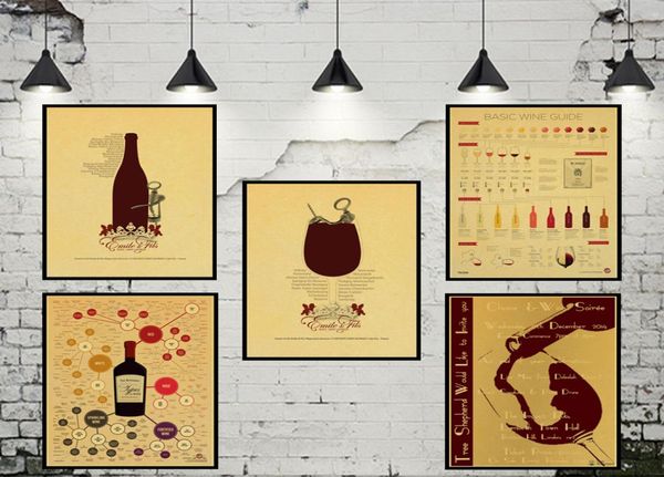 Guía básica de vinos, póster Vintage, guía de degustación de cerveza y vino, papel tapiz de Papel Kraft Retro, decoración del hogar, pegatina de pared para Bar 4698035