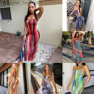 Basic Womens Zomer Casual Designer Maxi Jurken Sexy Off Schouder Jurk Wrap Buste Lange Rok Mode Tie Dye Print Kleding l230909