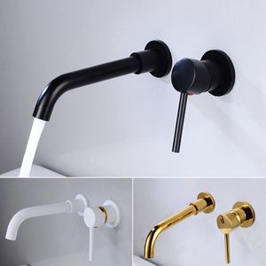 Basin Faucet Bath Mixer Bathroom Sink Tap Wall Mount Brass Matt Black With Single Handle Hot Cold Water White Rose Gold Set