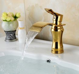 Wastafel Kraan Waterval Kranen Hot Cold Mixer Wastafel Tap Effen Messing Gouden kraanbadkamer