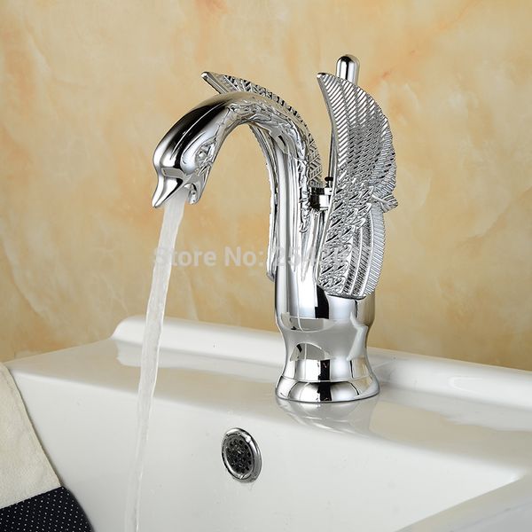 Grifos de lavabo, latón cromado, estilo cisne de lujo, grifos mezcladores para lavabo, grifo de agua fría y caliente para baño, manija única ZR686