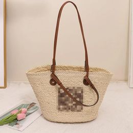 Cesta Simple bolso grande tejido de paja portátil de hombro bolsas tejidas simples de gran capacidad bolso de playa AllMatch Seaside para mujer tejido de ratán