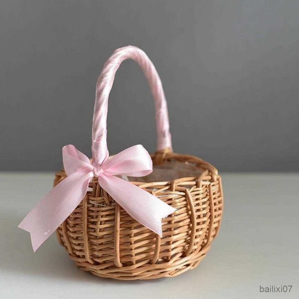 Panier panier à linge tissé écologique panier de rangement en rotin pratique avec poignée en arc panier à fleurs en osier tissé pour fête d'anniversaire