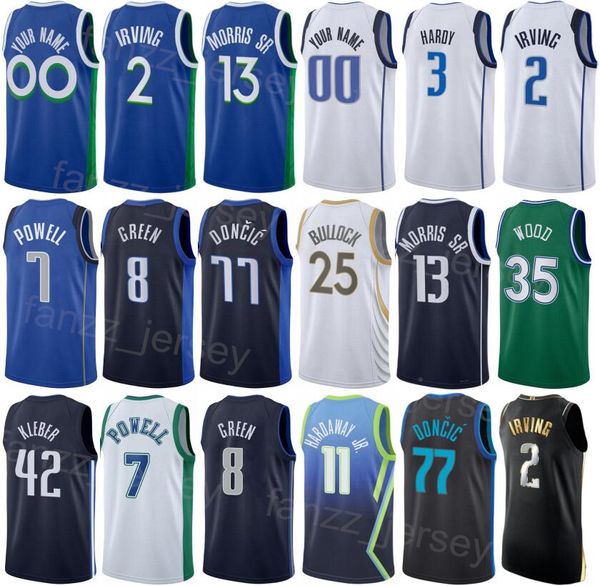 Print Team Association Basketball Maillot Kyrie Irving 2 Luka Doncic 77 Dwight Powell 7 Christian Wood 35 Jaden Hardy 3 Reggie Bullock 25 Pour les fans de sport Hommes Enfants