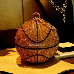 Bolsas de baloncesto bola redonda de oro embrague de bolso cruzado para mujer bolsos de diamantes de imitación de mujer.