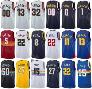 Maillot de basket-ball imprimé pour hommes et enfants Aaron Gordon 50 Jeff Green 32 Zeke Nnaji 22 Thomas Bryant 13 Jamal Murray 27 Nikola 15 Michael Porter Jr 1 Sport Numéro de nom personnalisé