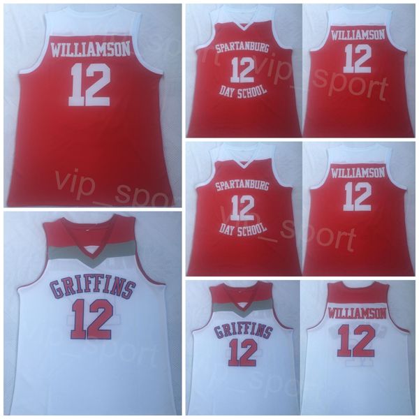 Basketball College 12 Zion Williamson High School Jersey Spartanburg Day University Chemise entièrement cousue équipe rouge blanc pour les fans de sport respirant hommes vente NCAA