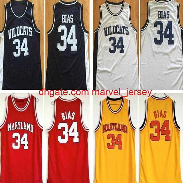 Basketball College 34 Len Bias Jersey Hommes Université 1985 Maryland Terps Maillots Équipe Rouge Jaune Blanc Extérieur Sport Cousu