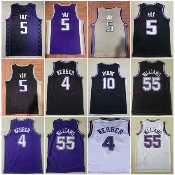 Baloncesto DeAaron Fox Jersey 5 Man City ganó Jason Williams 55 Chris Webber 4 Vintage Retro Todo cosido Icono clásico Camisa de algodón puro