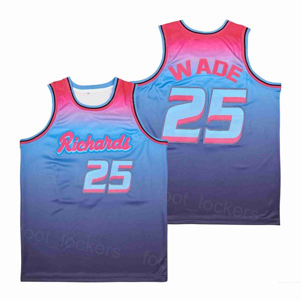 Baloncesto Dwyane Wade Richards High School Jerseys 25 Moive Pullover HipHop University Para fanáticos del deporte Transpirable Algodón puro Bordado Color azul Camisa del equipo