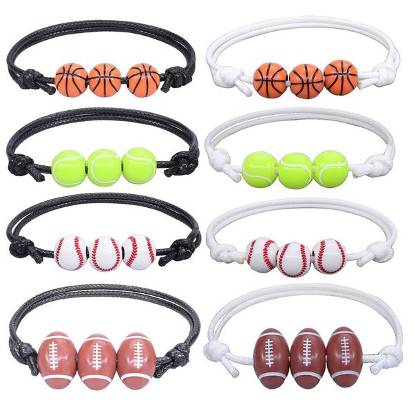 Bracelets de basket-Ball, Football, Rugby, Baseball pour hommes et femmes, corde en cuir réglable à la main, bracelet de sport RRC440