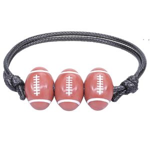 Basketball Football Rugby Baseball Pendentifs Tennis Charm Bracelets pour Hommes Femmes À La Main Réglable En Cuir Corde Balle Sport Bracelet RRE1