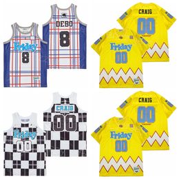 Basketbal vrijdag film Jersey 00 Craig Jones 8 Debo 1995 Vintage Shirt Hiphop University voor sportfans Adempure Pure katoen gepensioneerd zwart rood geel team retro