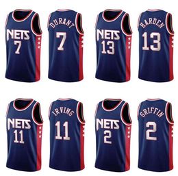 Maillot de basket Kevin Durant # 7 James Harden # 13 Kyrie Irving # 11 Griffin # 2 maillots BrooklynCity 2021-22 en stock