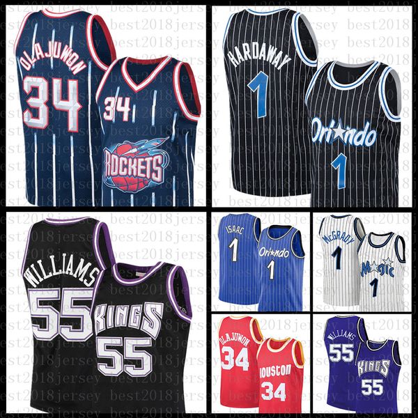 Maillot de basket 55 34 Penny Hardaway Tracy McGrady Jonathan Isaac Sacramentos King Houstons Rocket Orlandos Magics 1 Jason Williams Hakeem Olajuwon Rouge