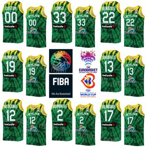 Impreso 2023 Copa del Mundo Lituania Camiseta de baloncesto Equipo nacional 13 Rokas Jokubaitis 8 TADAS SEDEKERSKIS 33 Tomas Dimsa 17 Jonas Valanciunas 2 Margiris Normantas