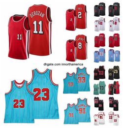 Camiseta de baloncesto Demar Derozan # 11 Zach LaVine # 8 Goat # 23 Pippen # 33 Rodman # 91 Ball # 2 Hombres Jóvenes 21-22 camiseta de la ciudad y camisetas retro de malla