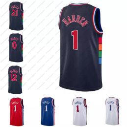 Maillot de basket James Harden # 1 Joel Embiid # 21 Tyrese Maxey # 0 Curry # 31 Harris # 12 2021-22 maillots Hommes Jeunesse S-XXL en stock