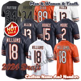 2024 Draft 18 Caleb Williams Custom 13 Keenan Allen 15 Rome Odunze 10 Claypool 34 Payton 23 Hester 33 Johnson Men Womens Youth Football Jersey Taille S-6XL