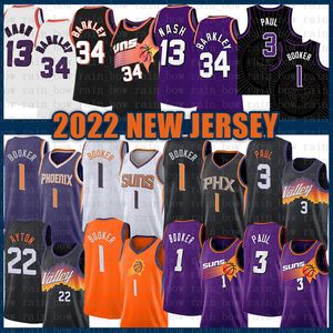 Jersey de basket-ball Phoenixs Sun 13 34 Devin Booker Chris Paul Deandre Ayton 2022 Nouveau Mens 1 3 22 Steve Nash Charles Barkley Lavande