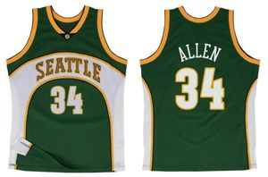 Maillot de basket-ball Ray Allen Seattle''Supersonics''retro vert Mesh Hardwoods Classics maillot rétro homme S-XXL maillot de sport ville